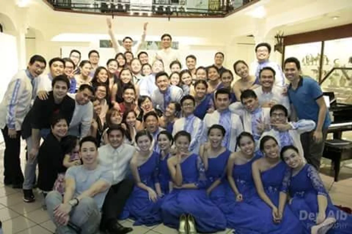 The AB Chorale family — alumni and members together in concert dress
